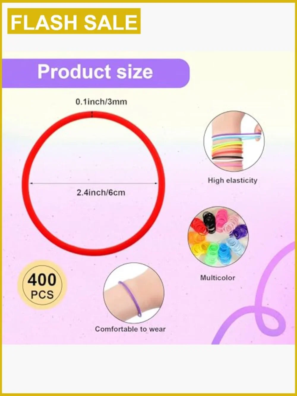 100pcs Silicone Jelly Bracelets Hair Ties Multicolor Mixed Style